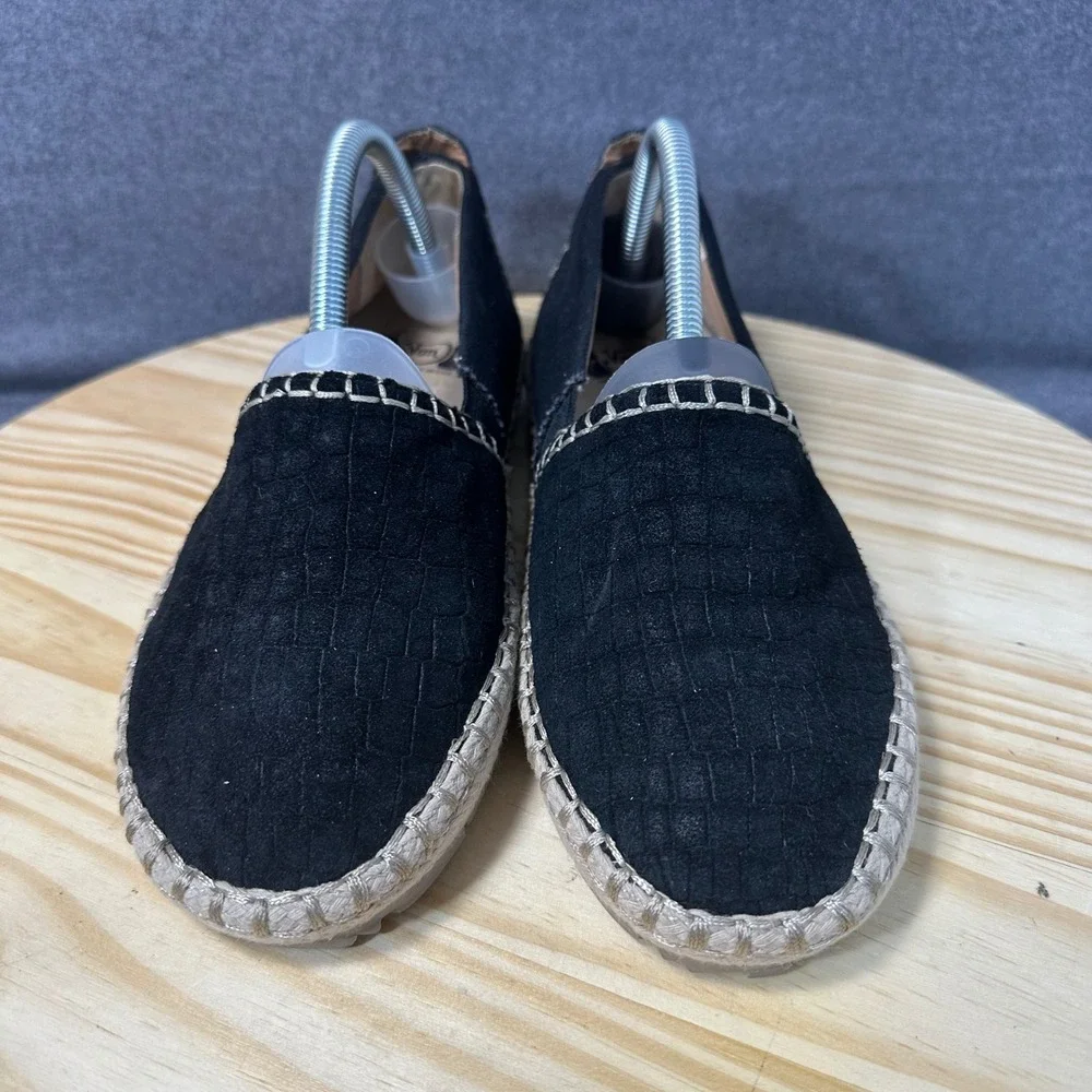 Von Dutch Black Suede Croc Embossed Espadrille Slip On‎ Flats Shoes 9M